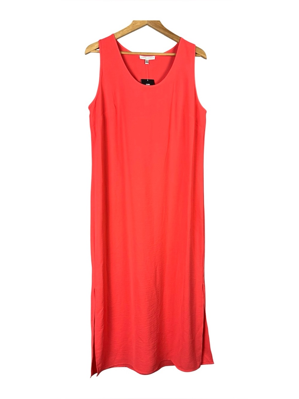 Sandra Darren NWTCoral Pink Sleeveless Maxi Dress Side Slits Scoop Neck Size 12